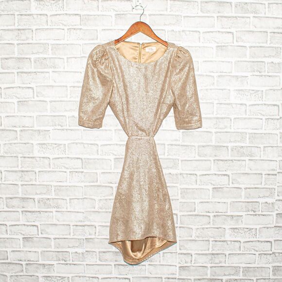 Camila Coelho Bailey Mini Dress Metallic Beige Cut-out Size XS - Picture 7 of 11